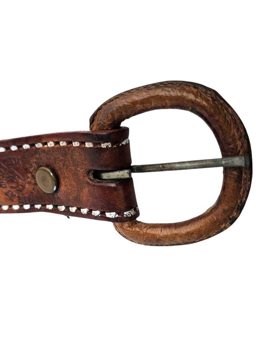 Vintage Mexican Hand Tooled Leather Belt JUAN Hecho en Mexico Western S/30 - Picture 6 of 16